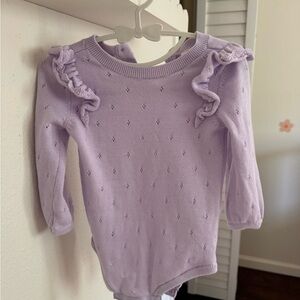 Girls' Lavender Ruffle Knit Bodysuit — Long Sleeve
